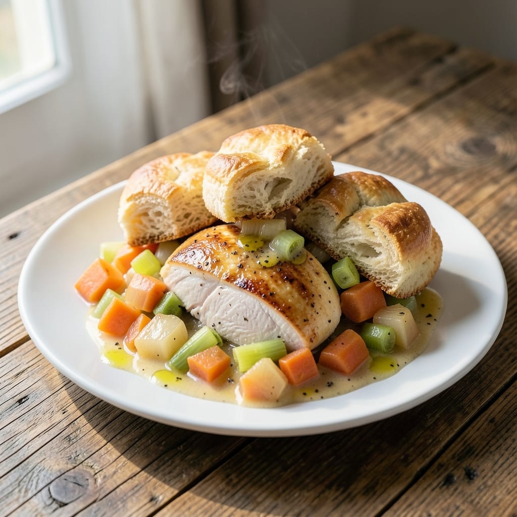 Healthy Chicken Pot Pie Recipe With Biscuits: Flaky Topped Comfort in One Skillet