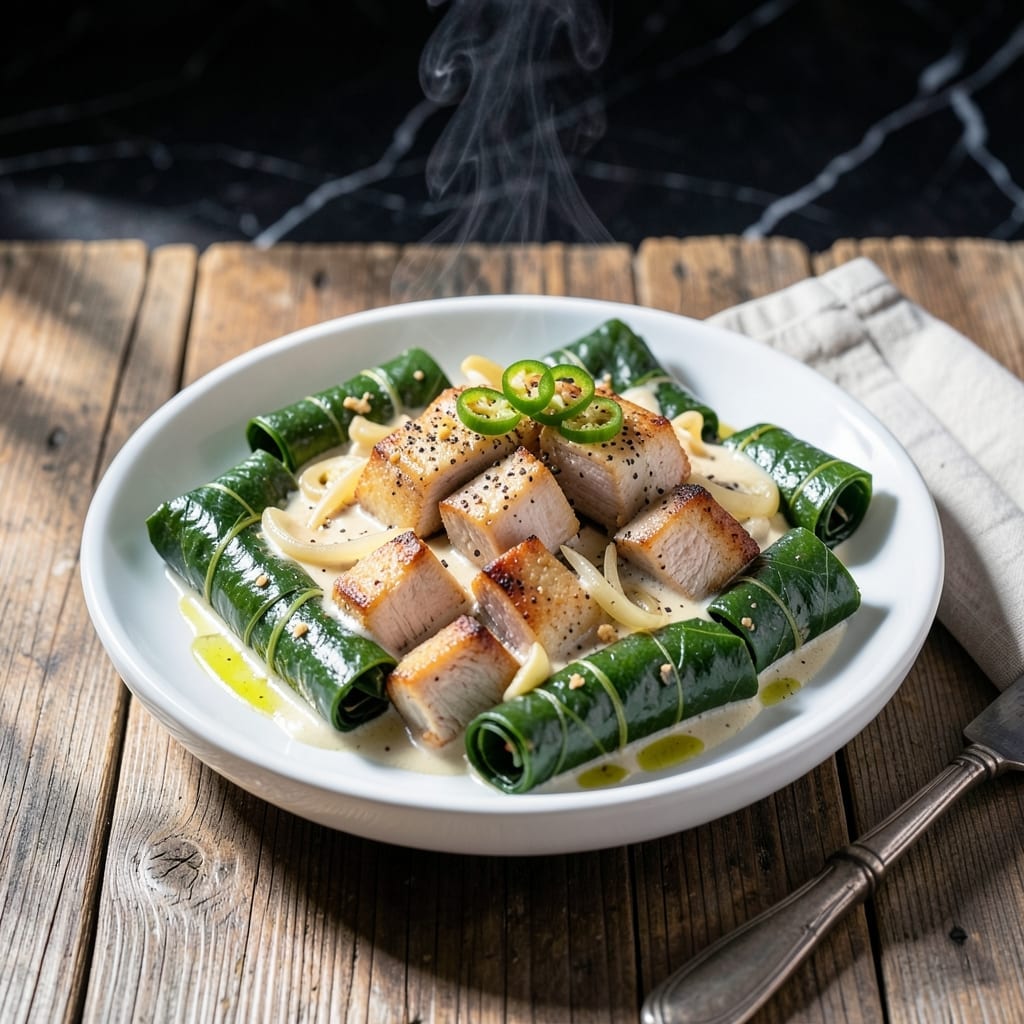 Laing Recipe With Pork Panlasang Pinoy: Taro Leaves in Coconut Milk With Savory Pork