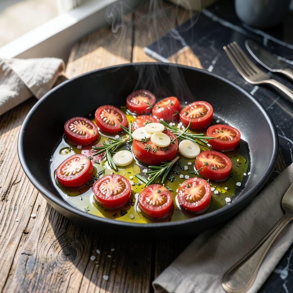 Recipe Grape Tomatoes: Blistered Sweetness With Garlic and Herbs Recipe Grape Tomatoes: Blistered Sweetness With Garlic and Herbs