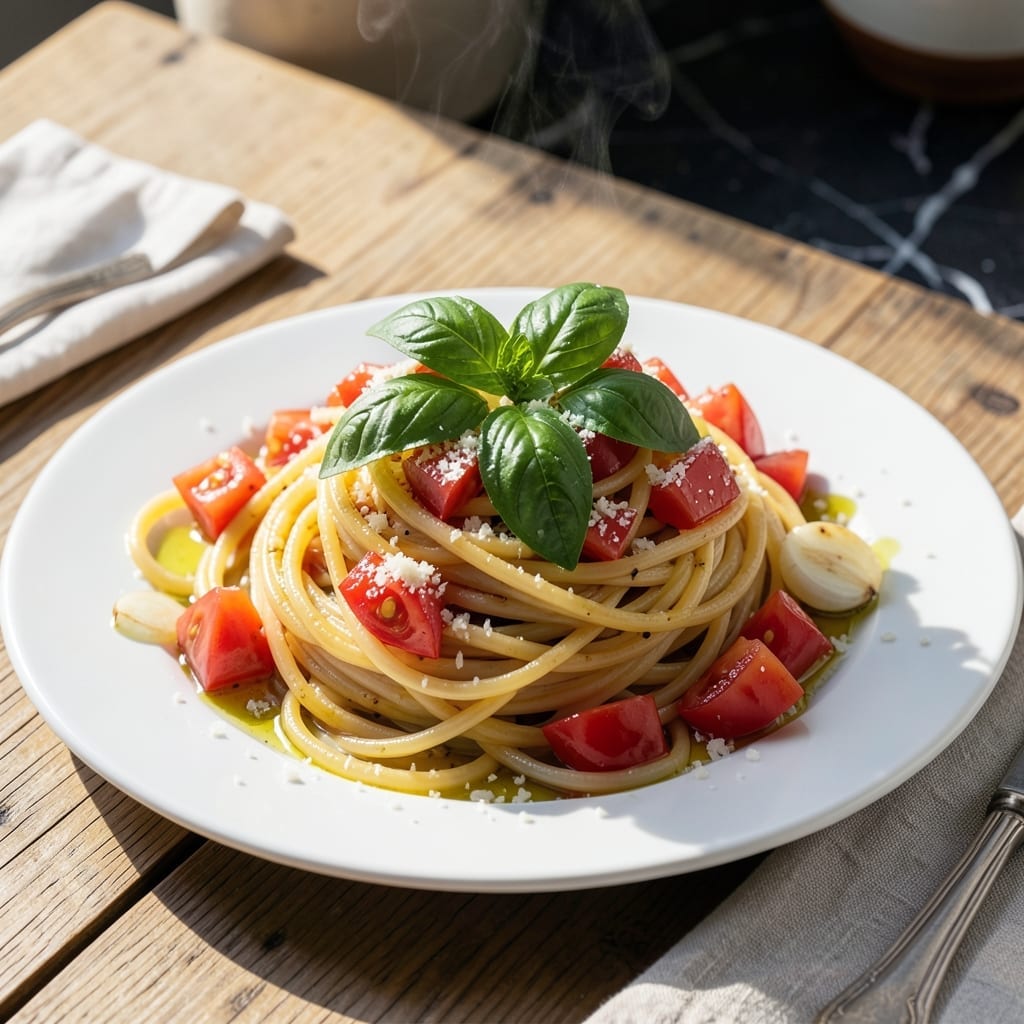 Pasta Recipe 735018: Silky Noodles With Fresh Basil and Tomato Pasta Recipe 735018: Silky Noodles With Fresh Basil and Tomato