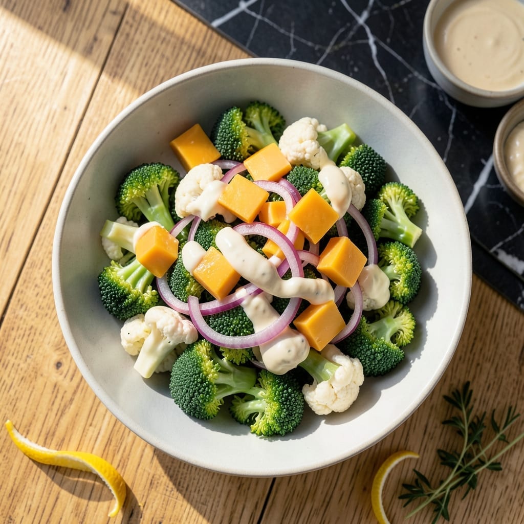Broccoli Cauliflower Salad Recipe With Mayo: Crunchy Veggie Medley in Creamy Dressing