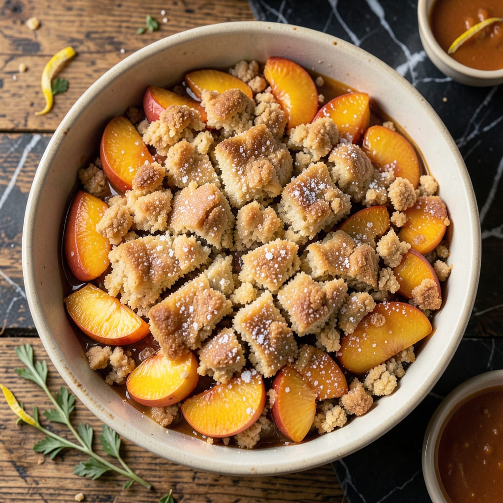 Complete 1 1 1 Peach Cobbler Recipe: Golden Biscuit Topping Over Juicy Peaches overview image
