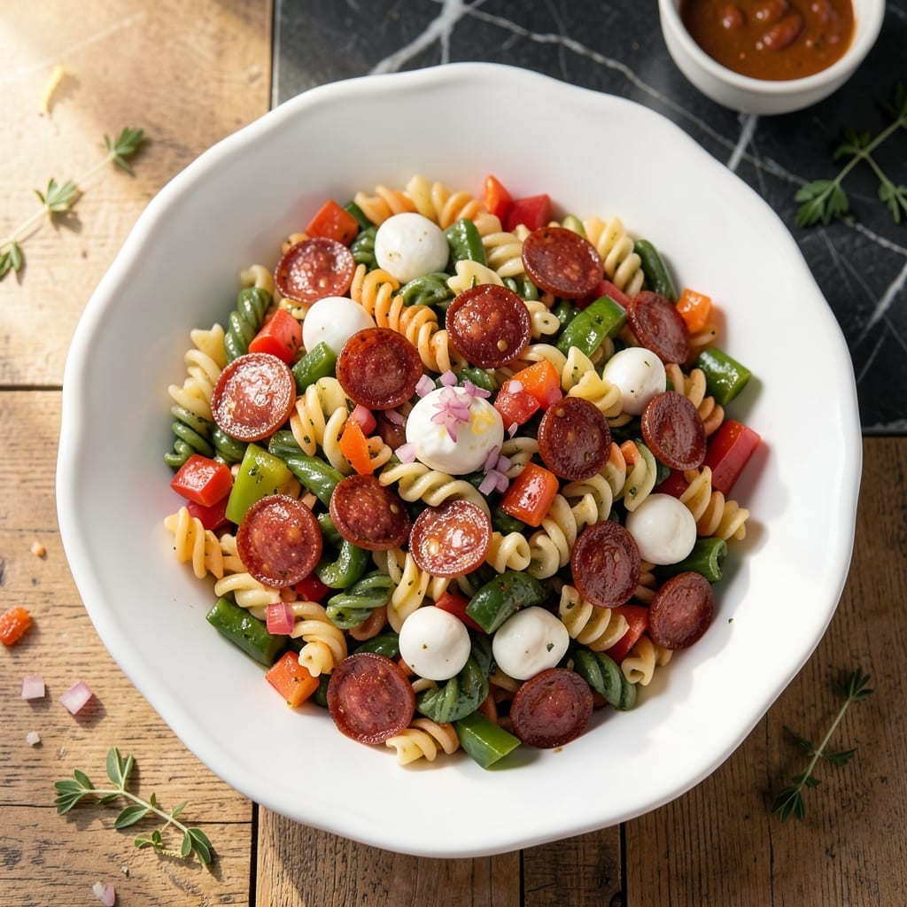Tri Color Pasta Salad Recipe With Pepperoni: Italian-Inspired Picnic Delight