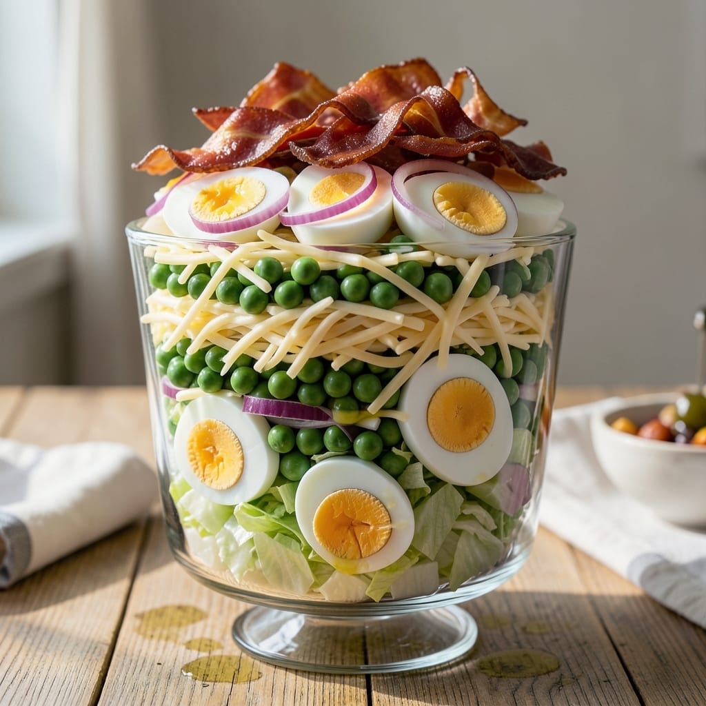 Seven Layer Salad Recipe Traditional Pioneer Woman: Classic Potluck Layers in a Glass Bowl