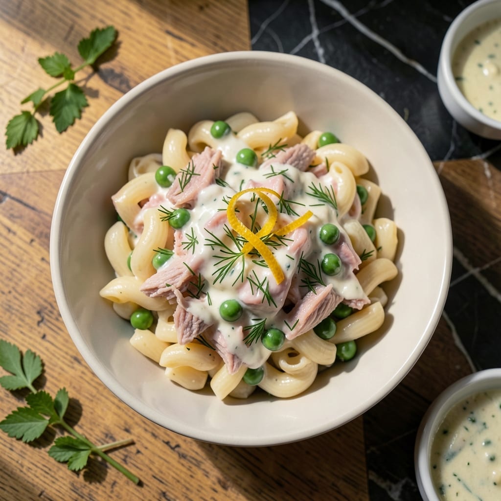 Recipe for Cold Tuna Macaroni Salad: Creamy Dill and Pea Crunch