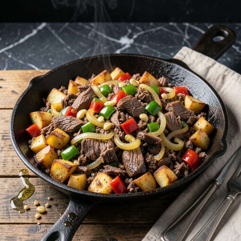 Hash Recipe With Leftover Roast: Crispy Potato and Beef Skillet Dinner