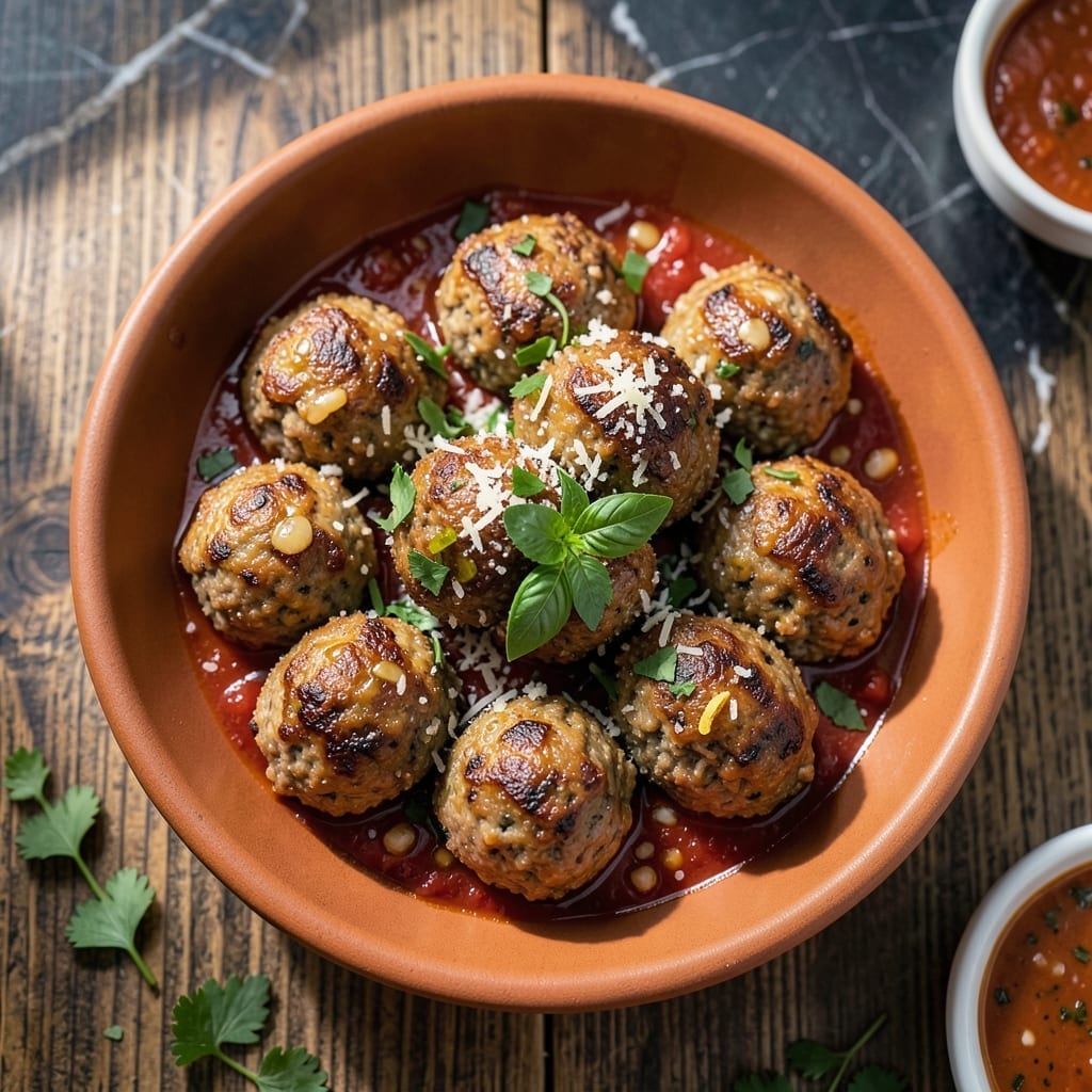 Italian Meatball Recipe Food and Wine: Rustic Herbs and Rich Tomato Sauce