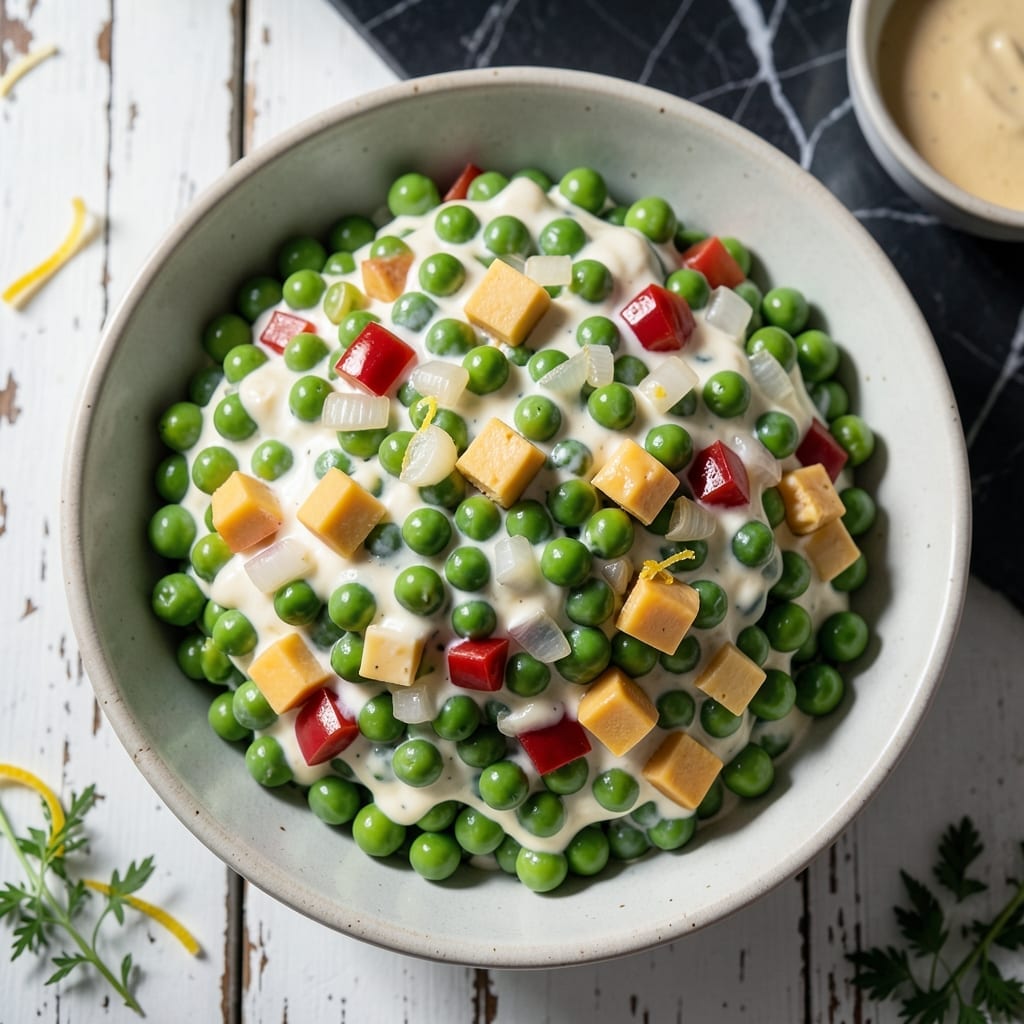Canned Pea Salad Recipe With Cheese: Creamy Cheddar and Sweet Pea Medley Canned Pea Salad Recipe With Cheese: Creamy Cheddar and Sweet Pea Medley