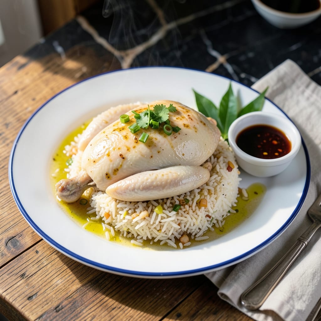 Hainanese Chicken Rice Recipe: Silky Poached Chicken With Fragrant Ginger Rice