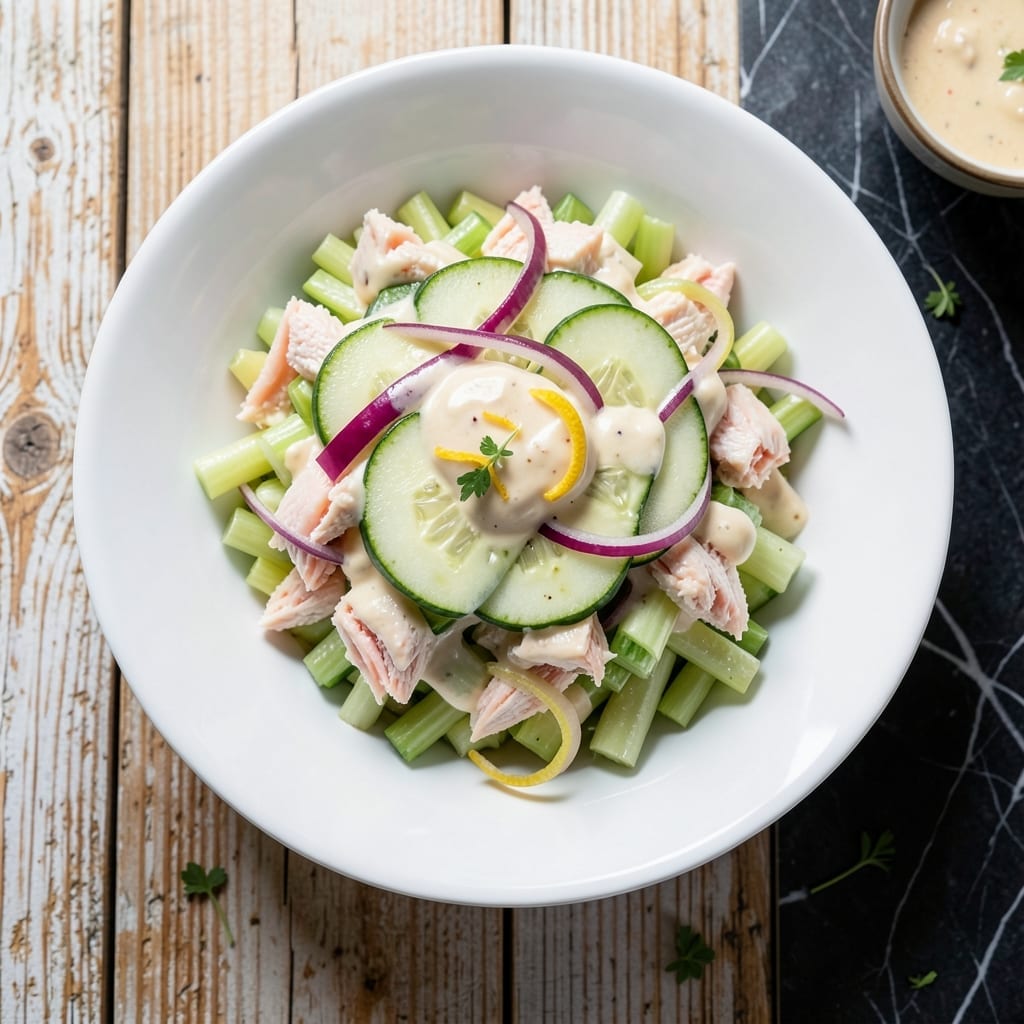 Recipe for Seafood Salad With Imitation Crab Meat: Light and Briny Lunch Classic Recipe for Seafood Salad With Imitation Crab Meat: Light and Briny Lunch Classic