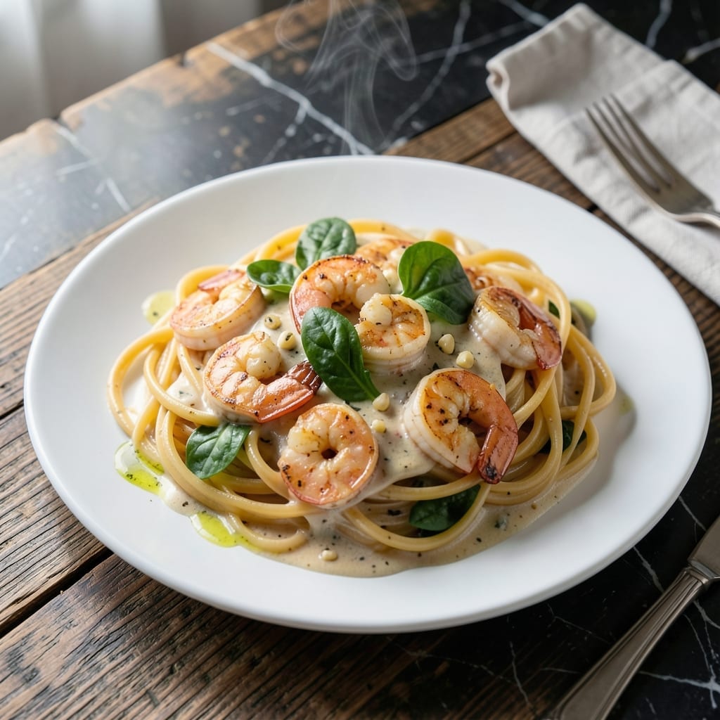 Garlic Shrimp Pasta Recipe With Spinach: Light Cream Sauce With Plump Shrimp Garlic Shrimp Pasta Recipe With Spinach: Light Cream Sauce With Plump Shrimp