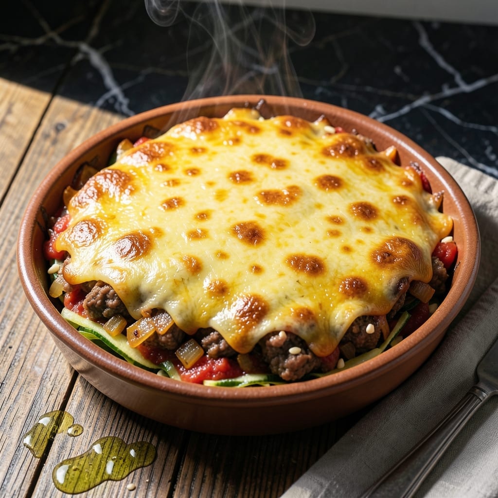 Keto Shepherd's Pie Recipe No Cauliflower: Rich Meat Topped With Cheesy Zucchini