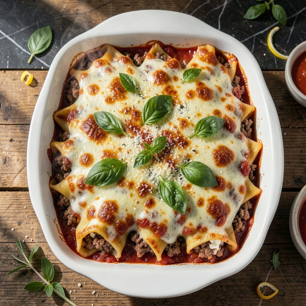 Manicotti Recipe With Ground Beef: Cheesy Layers With Meat-Filled Pasta
