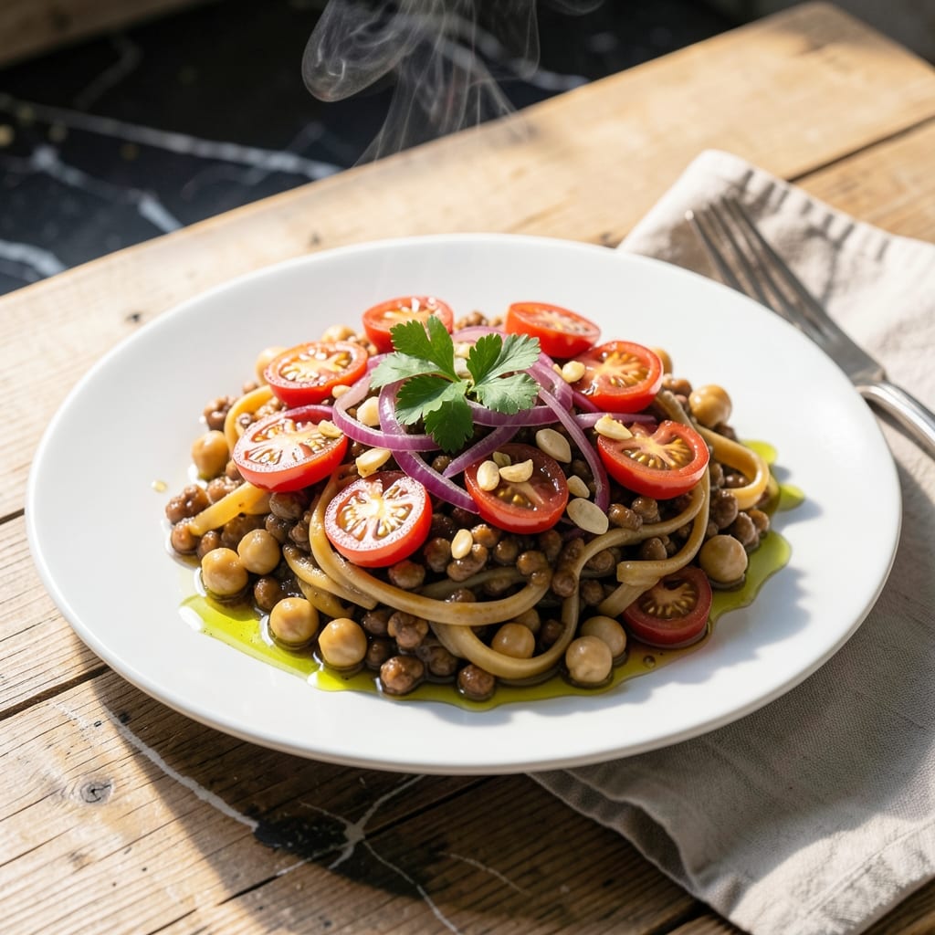High Protein Pasta Recipe Vegetarian: Lentil and Chickpea Power Bowl