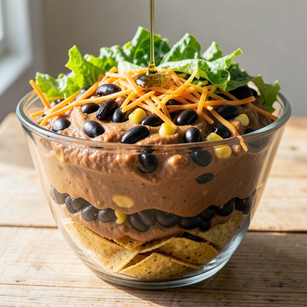 Layered Taco Salad Recipe Refried Beans: Tex-Mex Crunch in Layers