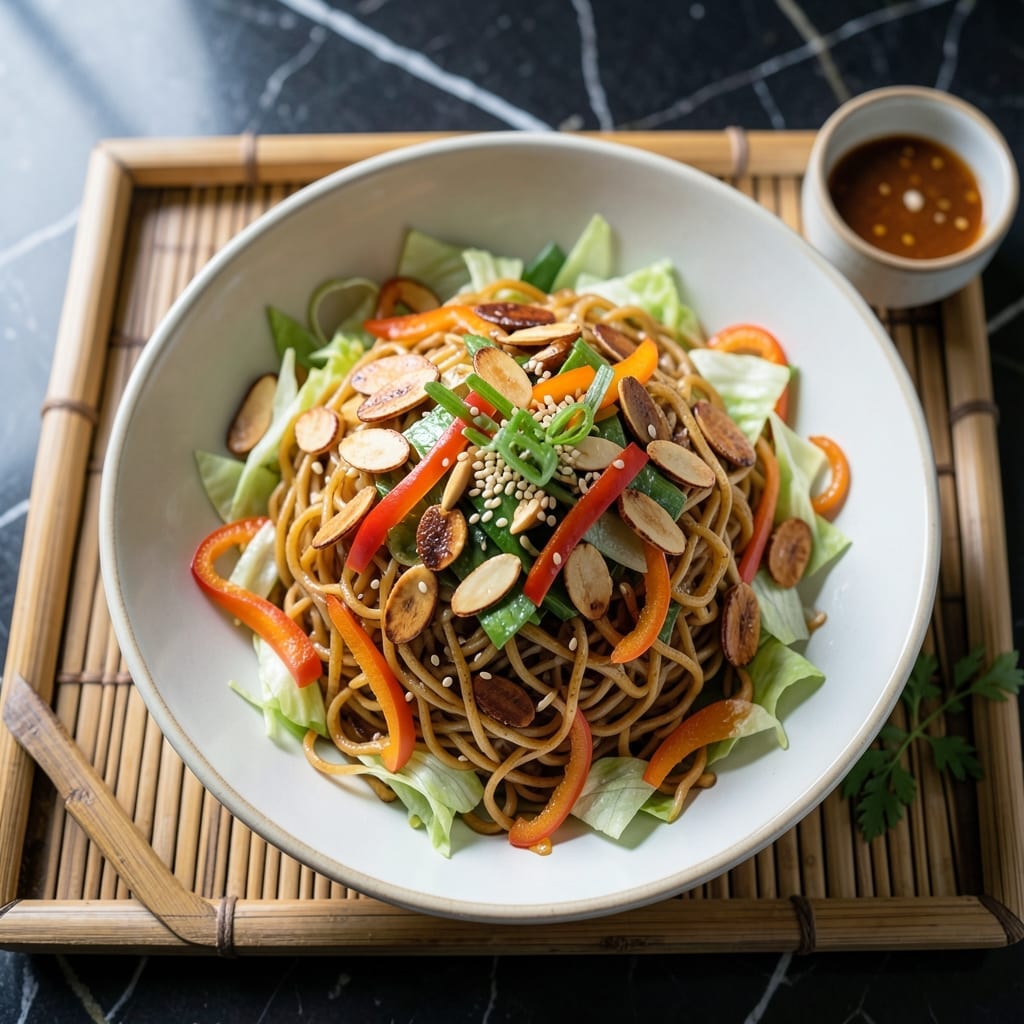 Asian Salad Recipe With Ramen Noodles: Crunchy Cabbage and Almond Topping