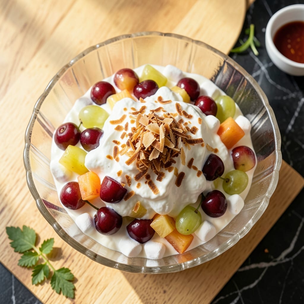 Classic Ambrosia Salad Recipe With Fruit Cocktail: Retro Creamy Sweetness With Marshmallows
