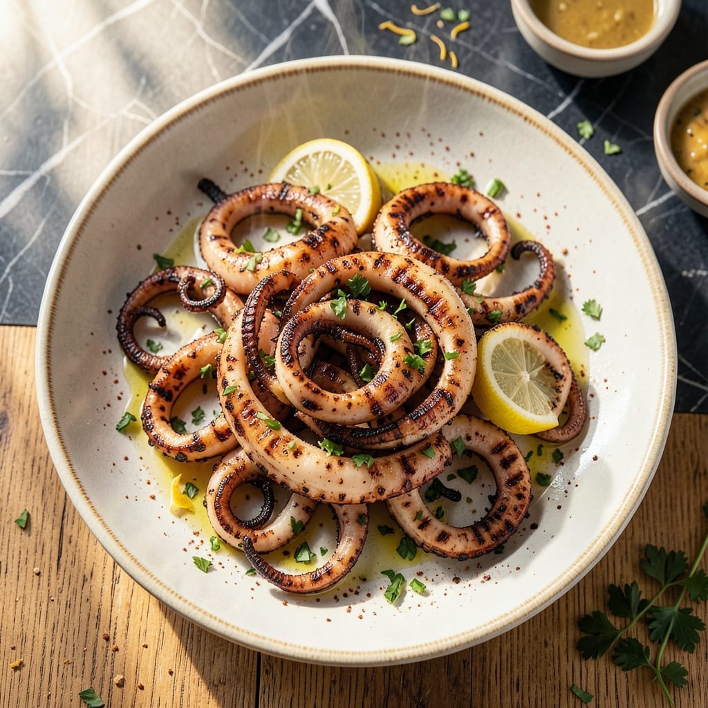 Grilled Calamari Recipe Food Fantasy: Char-Grilled Tenderness With Lemon Zest