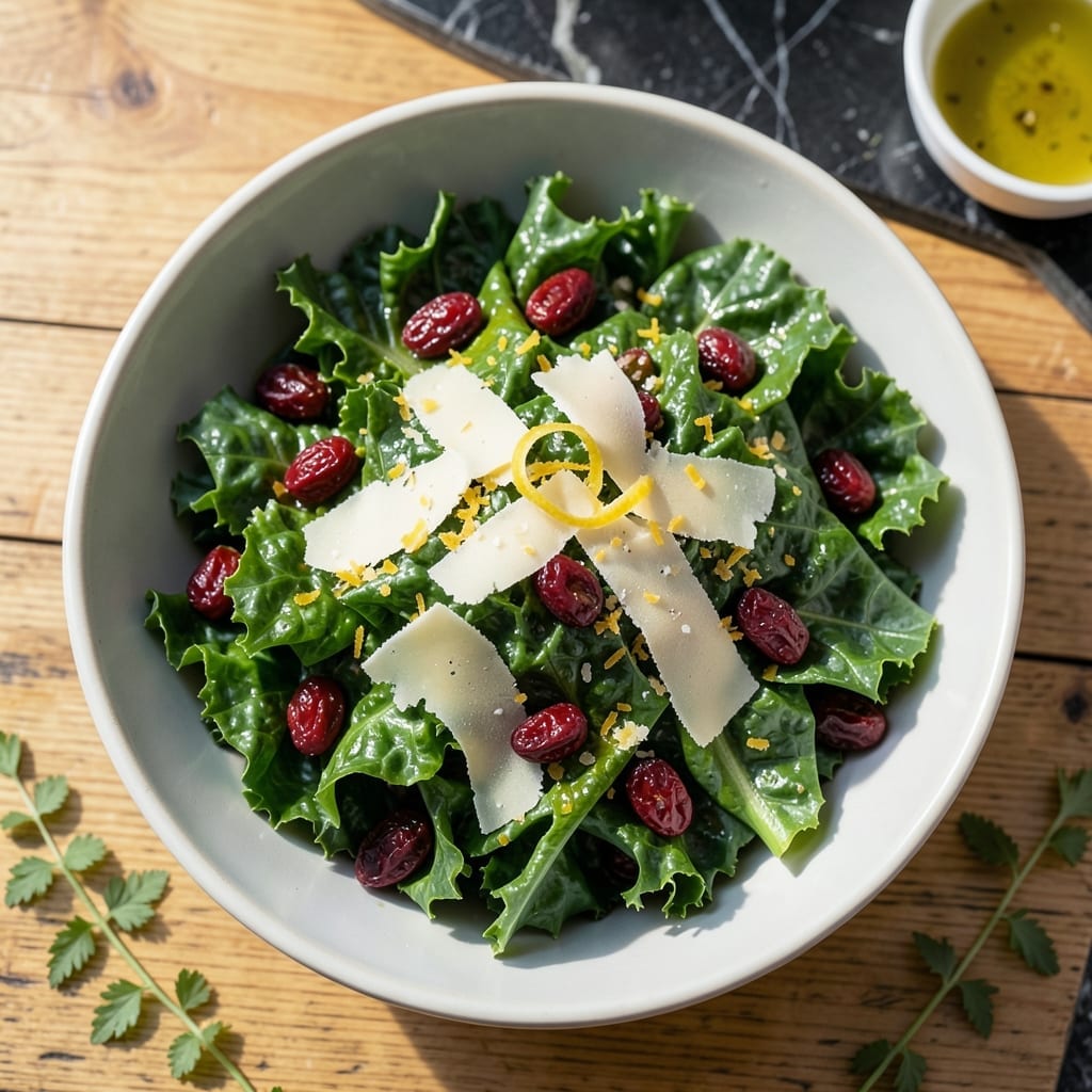 Kale Salad Recipe With Cranberries: Nutty Parmesan and Lemon Zest Brightness