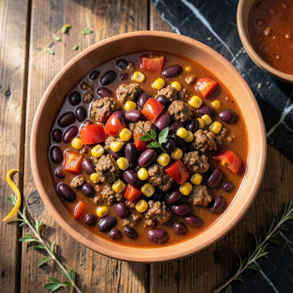 5 can taco soup recipe illustration with key details