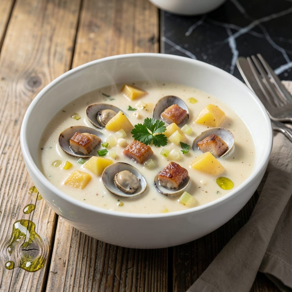 New England Clam Chowder Recipe With Salt Pork: Traditional Creamy Bowl With Smoky Depth