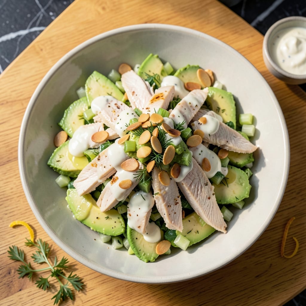 Chicken Salad Recipe No Mustard: Avocado Cream Base With Crunchy Almonds
