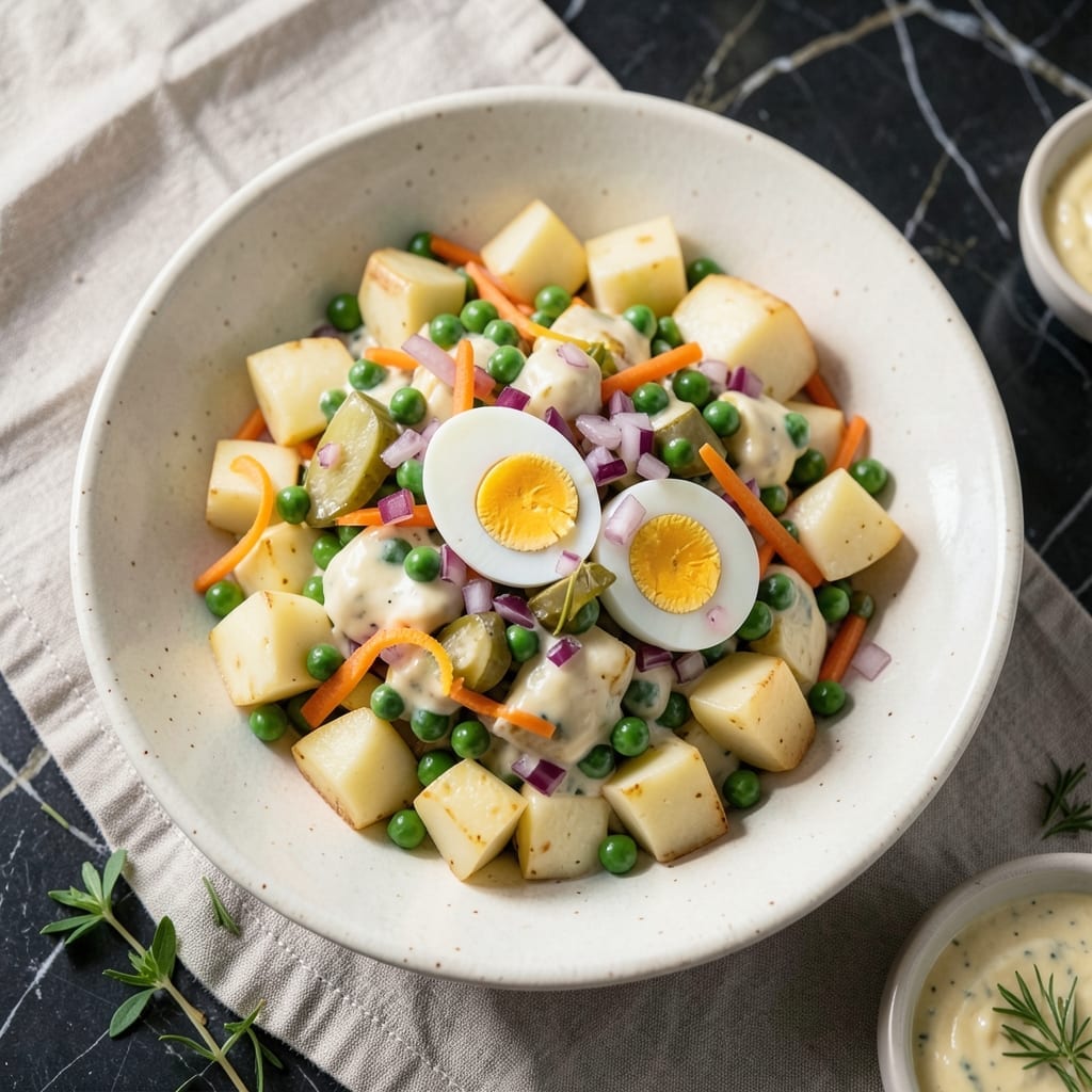 Salad Olivier Recipe Persian: Festive Potato and Pea Celebration Bowl