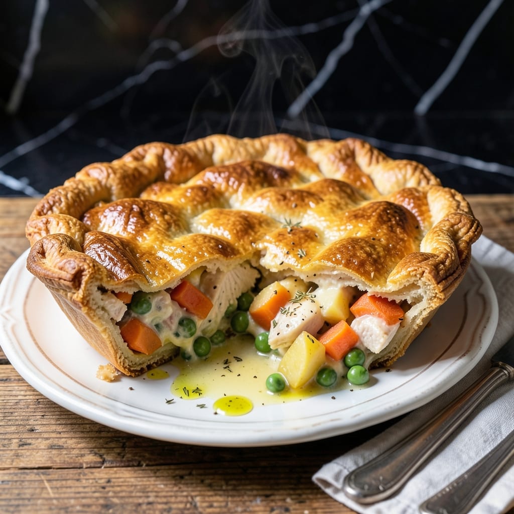Homemade Chicken Pot Pie Recipe With Pie Crust: Buttery Layers Hugging Creamy Filling