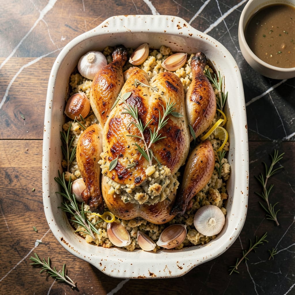 Old Fashioned Roast Chicken Recipe With Stuffing: Classic Sunday Supper With Herb-Infused Bread