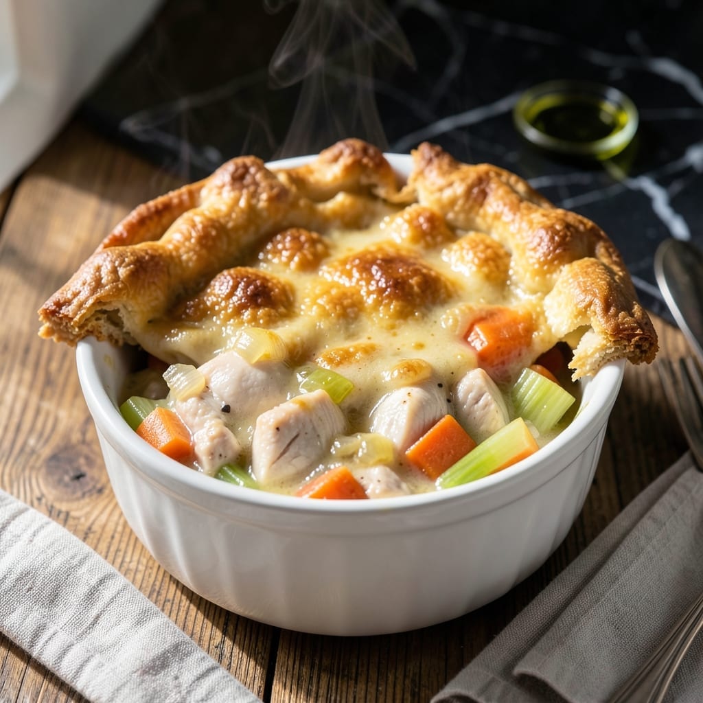 Individual Chicken Pot Pie Recipe With Bisquick: Flaky Biscuit Topping Over Comforting Filling Individual Chicken Pot Pie Recipe With Bisquick: Flaky Biscuit Topping Over Comforting Filling
