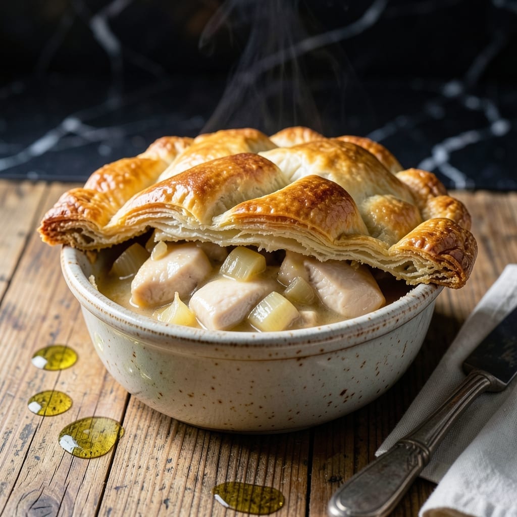 Individual Chicken Pot Pie Recipe With Bottom Crust and Top: Golden Lattice Over Savory Stew Individual Chicken Pot Pie Recipe With Bottom Crust and Top: Golden Lattice Over Savory Stew