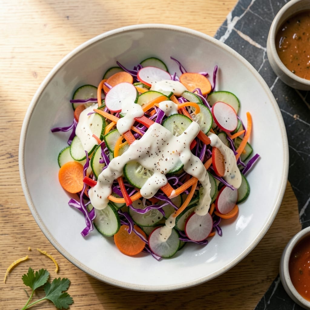 Recipe For Ribbon Salad: Colorful Layers With Creamy Dressing Recipe For Ribbon Salad: Colorful Layers With Creamy Dressing