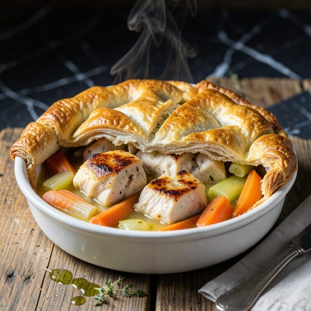 Homemade Chicken Pot Pie Recipe With Puff Pastry: Flaky Layers Hugging Creamy Filling