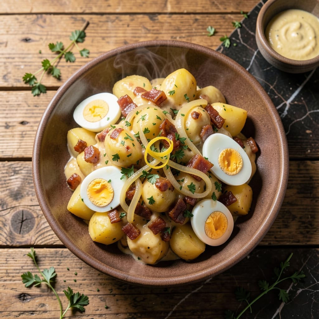 Hot German Potato Salad Recipe With Egg: Warm Bacon-Dressed Comfort