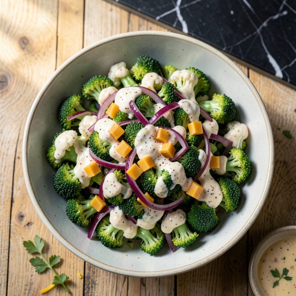 Broccoli Cauliflower Salad Recipe With Mayonnaise: Crunchy Veggies in Creamy Dressing