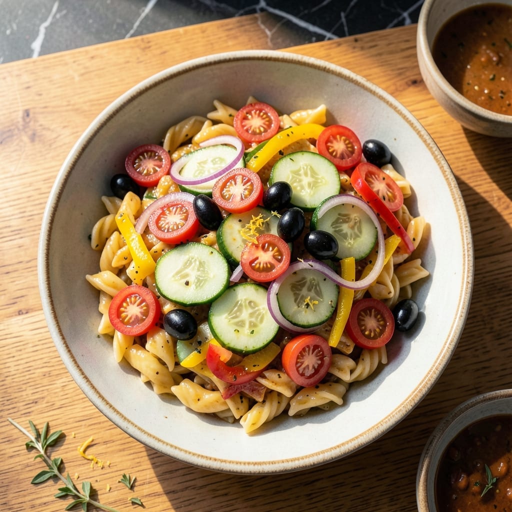 Pasta Salad Recipe With Zesty Italian Salad Dressing: Vibrant Garden Medley With Herbs