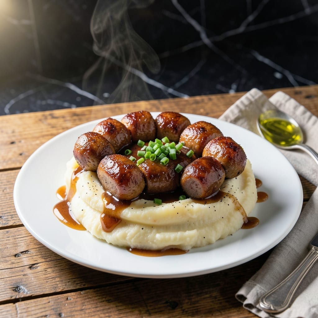 Gordon Ramsay Bangers and Mash Recipe: Pub-Style Sausages With Onion Gravy Gordon Ramsay Bangers and Mash Recipe: Pub-Style Sausages With Onion Gravy