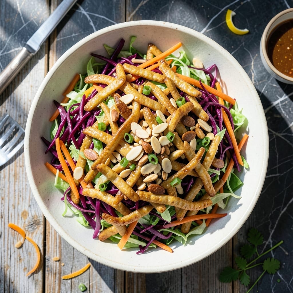 Recipe for Oriental Salad Made With Ramen Noodles: Crunchy Cabbage and Almond Delight