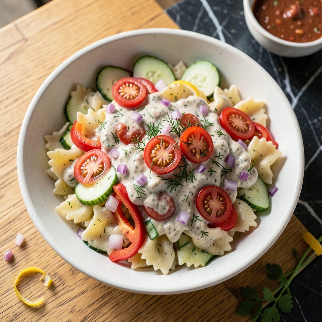 Bow Tie Pasta Salad Recipe With Ranch Dressing: Farfalle Tossed in Creamy Herb Delight Bow Tie Pasta Salad Recipe With Ranch Dressing: Farfalle Tossed in Creamy Herb Delight