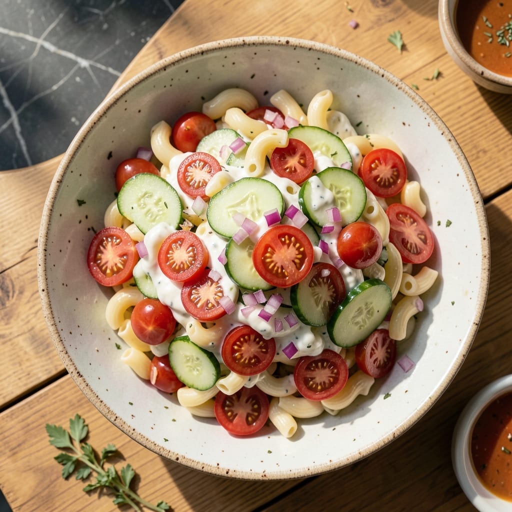 Macaroni Salad Recipe With Cucumbers And Tomatoes: Garden-Fresh Crunch in Every Bite Macaroni Salad Recipe With Cucumbers And Tomatoes: Garden-Fresh Crunch in Every Bite