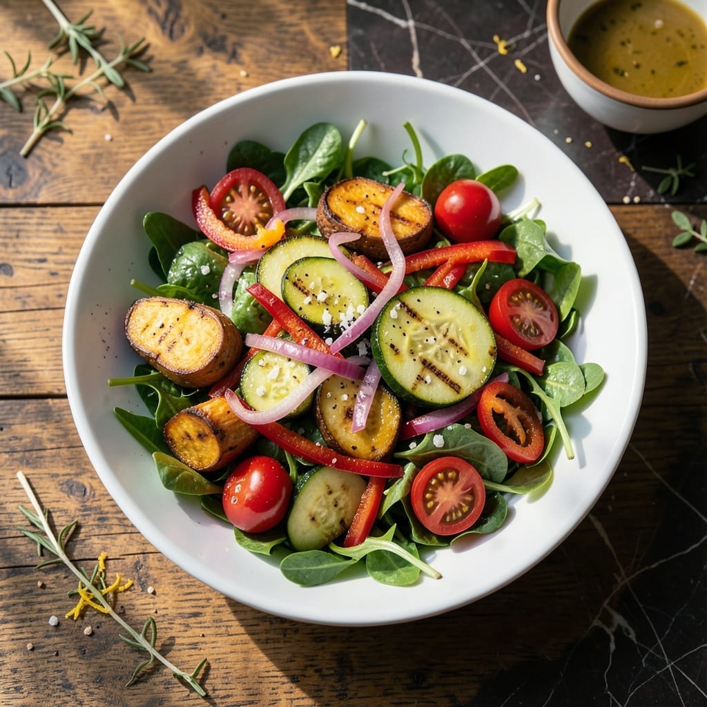 Salad Recipe Vegetarian: Crisp Greens With Roasted Veggie Medley Salad Recipe Vegetarian: Crisp Greens With Roasted Veggie Medley