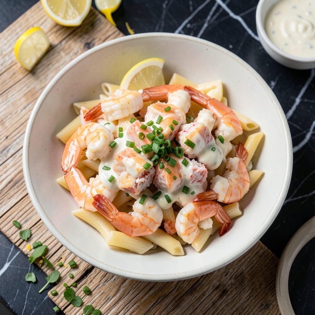 Seafood Salad Recipe With Crab Meat Shrimp and Pasta: Coastal Flavors in a Creamy Medley