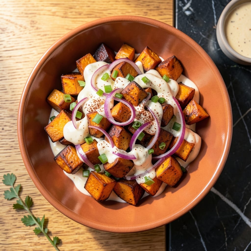 Recipe for Sweet Potato Salad With Mayonnaise: Smoky Creaminess With a Crunch Recipe for Sweet Potato Salad With Mayonnaise: Smoky Creaminess With a Crunch