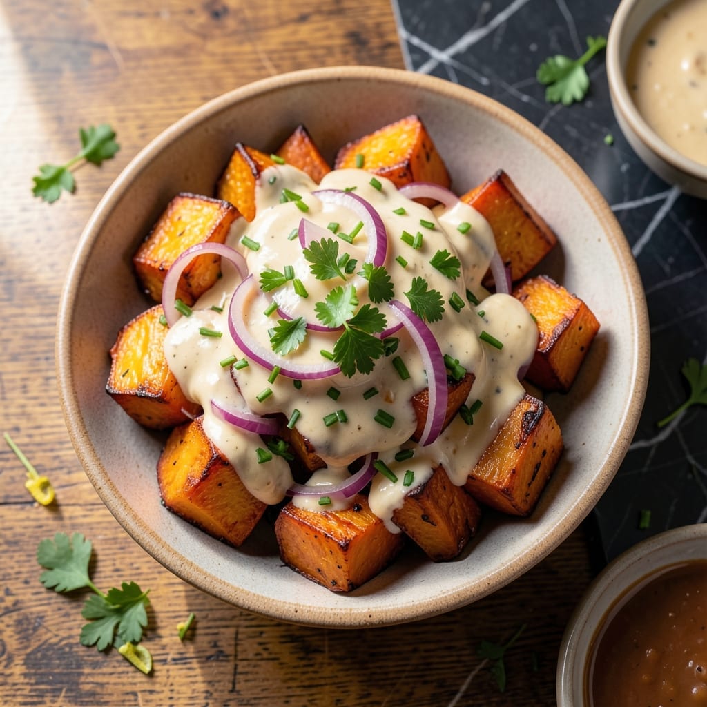 Potato Salad Recipe Made With Sweet Potatoes: Roasted Caramelized Sweetness With Tangy Dressing