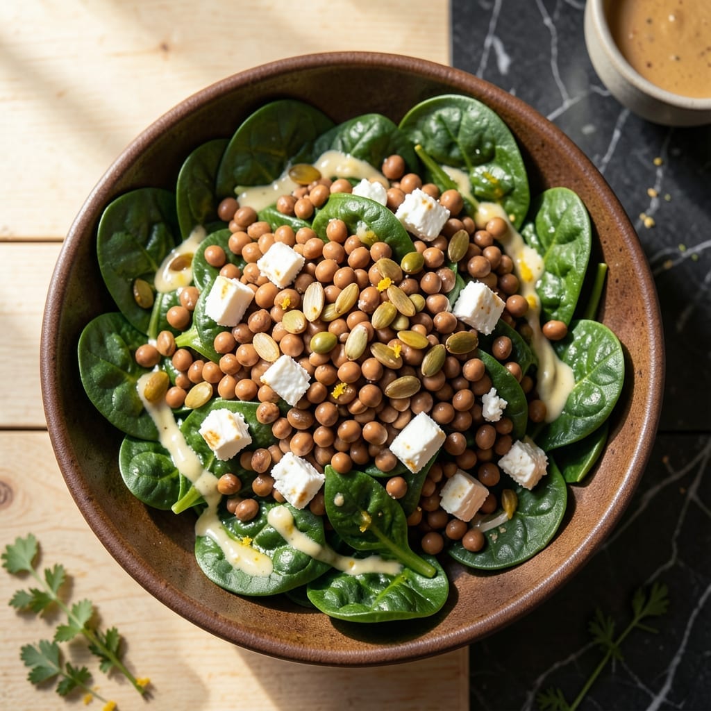 Iron Rich Salad Recipe Vegetarian: Spinach and Lentil Power Bowl