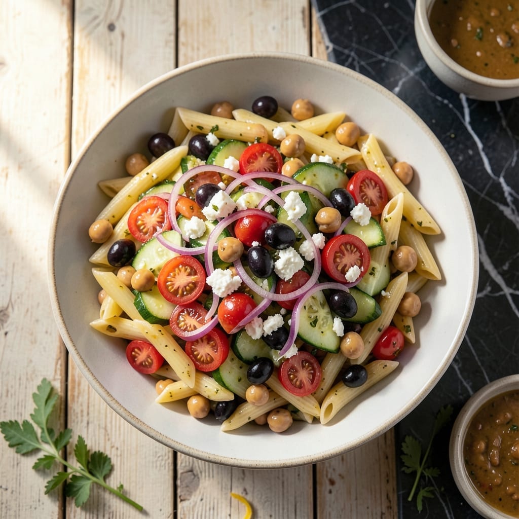 Greek Pasta Salad Recipe With Chickpeas: Mediterranean Freshness With Protein Power