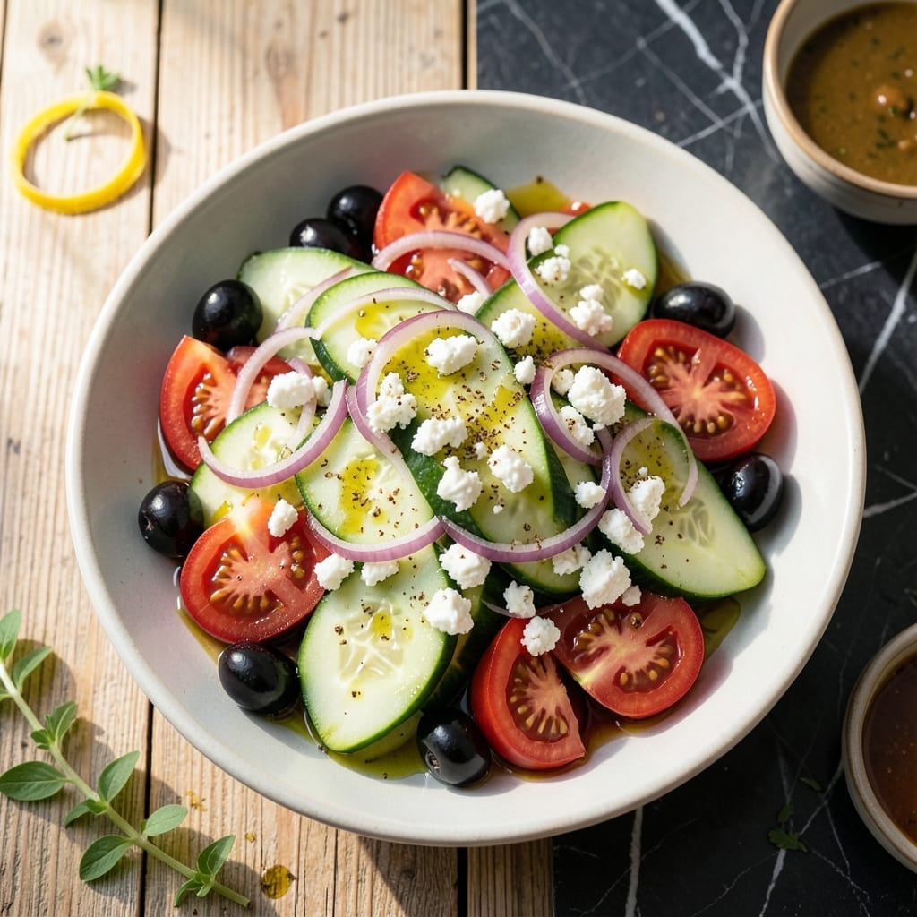 Ina Garten Greek Salad Recipe: Crisp Cucumbers and Briny Olives