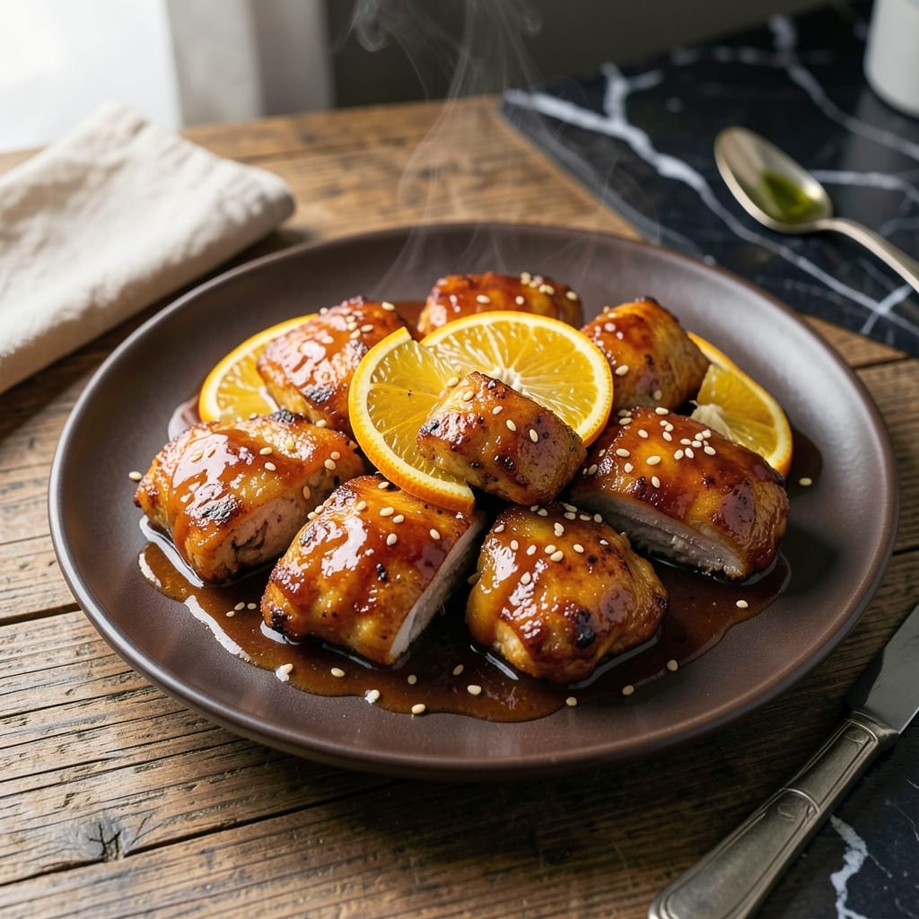Easy Orange Chicken Recipe With Orange Marmalade and BBQ Sauce: Sweet and Sticky Glaze with Crispy Bites
