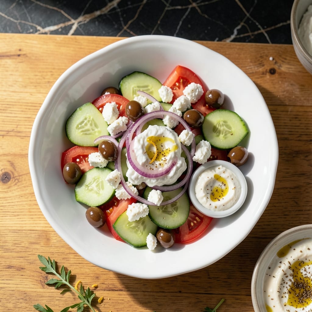 Greek Salad Recipe With Tzatziki: Fresh Mediterranean Crunch and Cream