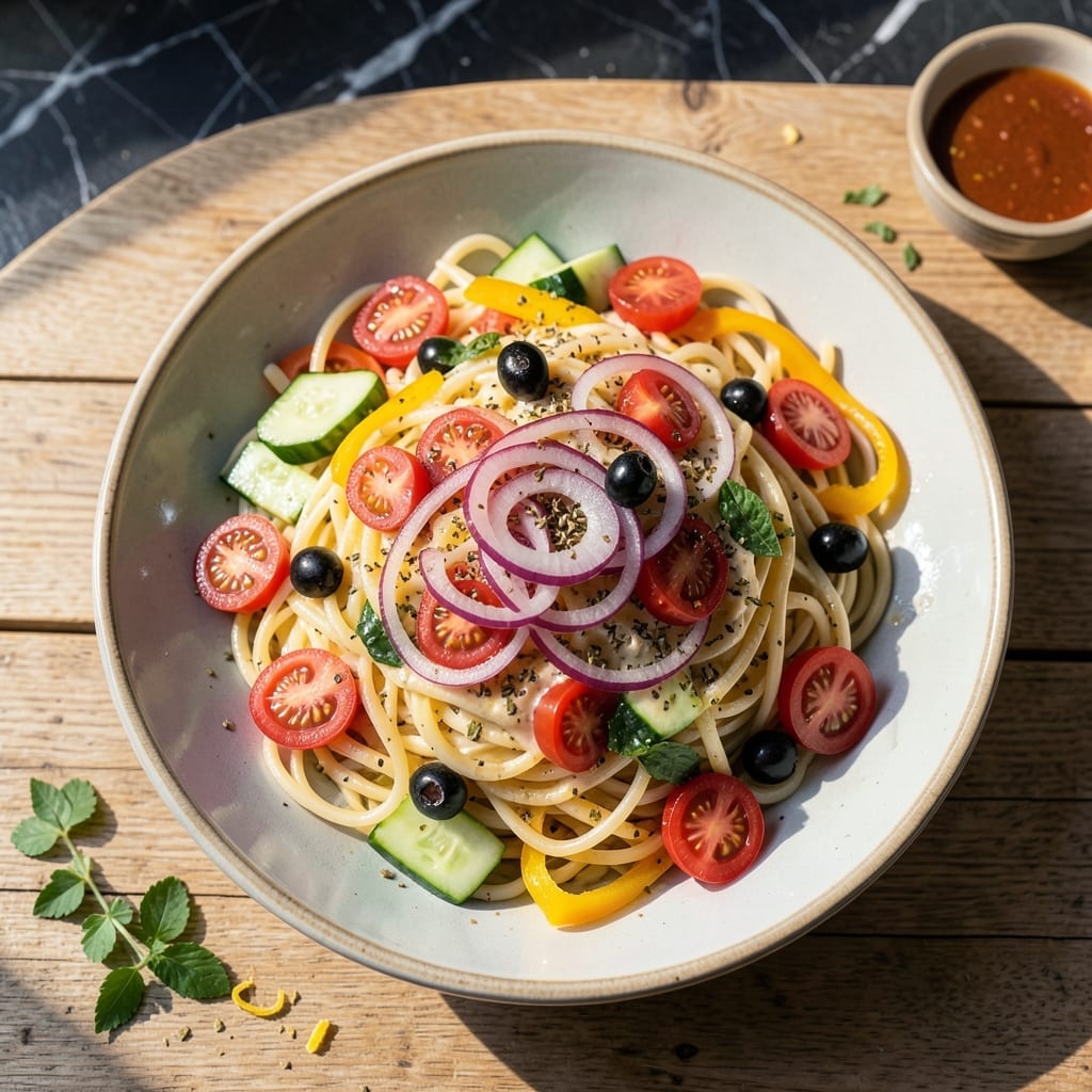 Spaghetti Pasta Salad Recipe Salad Supreme: Vibrant Garden Medley With Zesty Italian Dressing Spaghetti Pasta Salad Recipe Salad Supreme: Vibrant Garden Medley With Zesty Italian Dressing